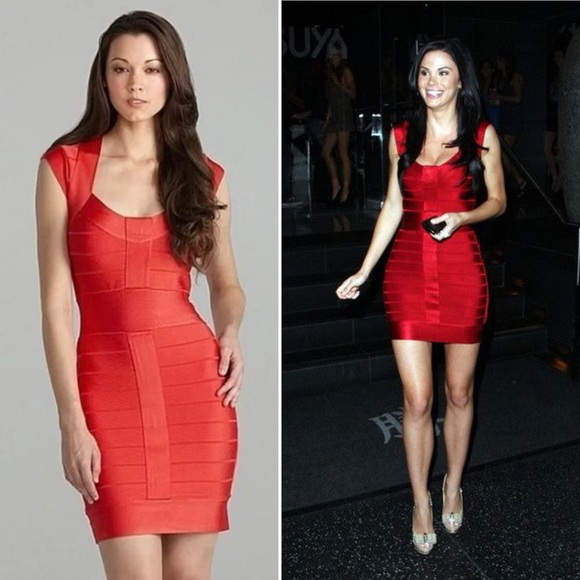 French Connection Bandage Dress in Sierra Red Shimmer Slimming Mini - Picture 1 of 8